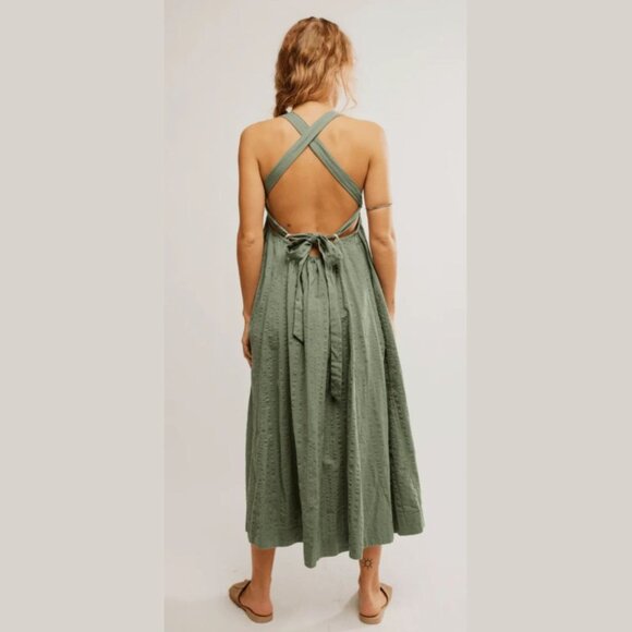 Free People Free-est Sage‎ Green Poppy Midi Dress  SZ XS - Picture 2 of 11